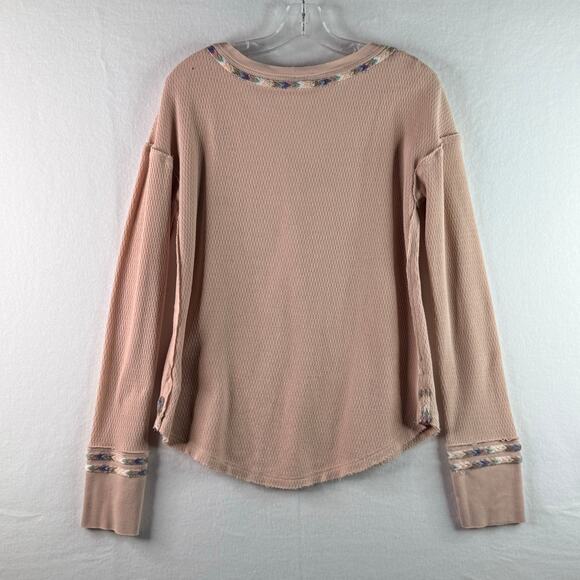 Free People We the Free Rainbow Thermal Shirt Long Sleeve Henley Rose Womens XL - Picture 6 of 11